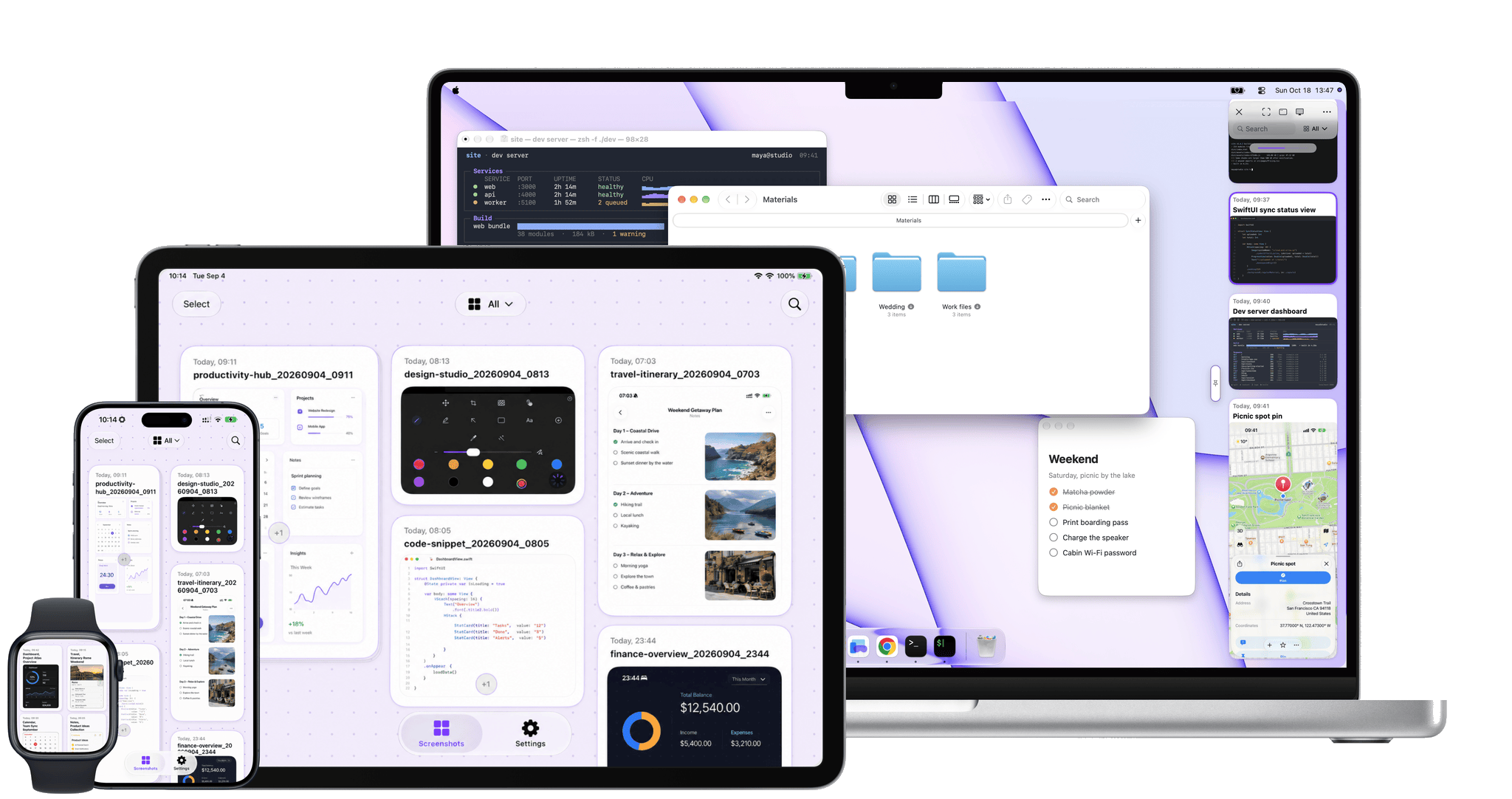CloudShots on Mac, iPhone, iPad, and Apple Watch: one screenshot history across every device