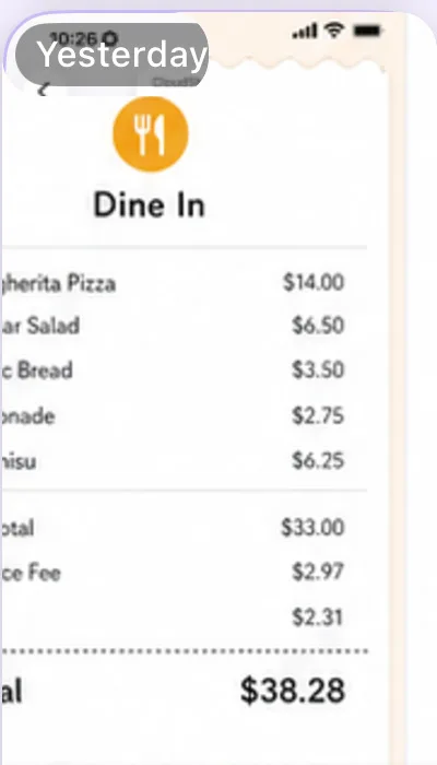 Restaurant receipt screenshot