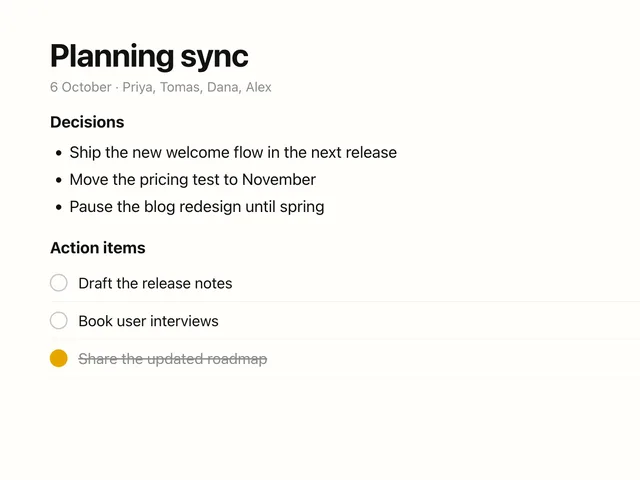 Planning sync meeting notes