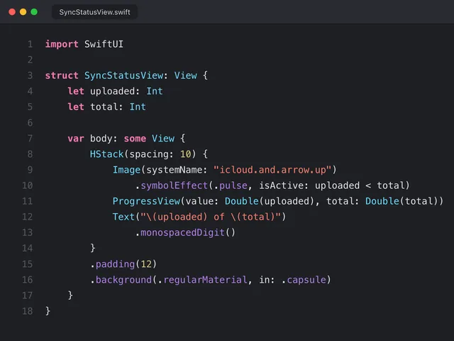 Swift code for a sync status view